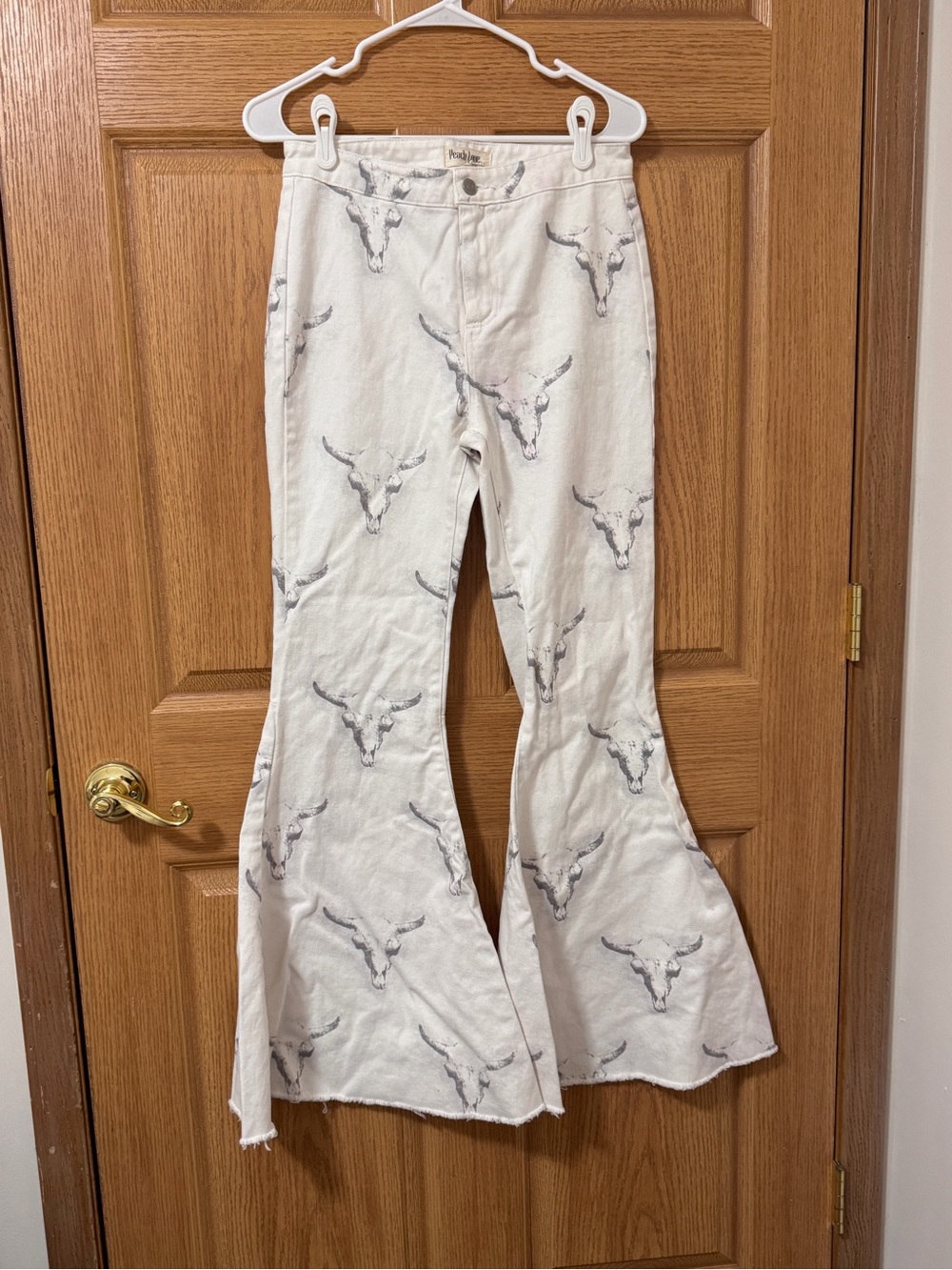 White Printed Bell Bottom Jeans